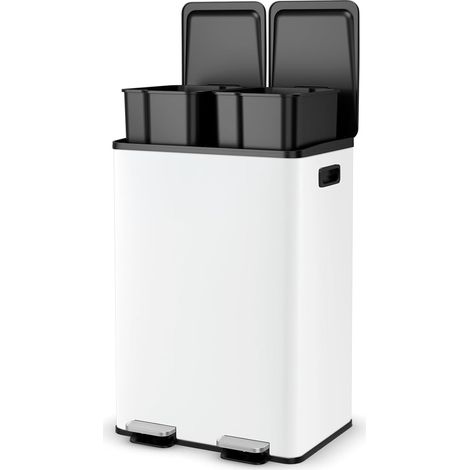 Goplus – Poubelle tri sélectif 60L – 2 compartiments de 30L – Ouverture silencieuse – Compartiment désodorisant intégré – Acier inoxydable résistant - TRI 60 L (1/5)