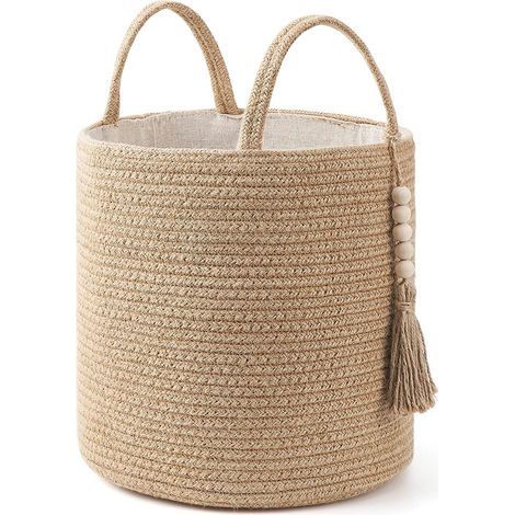 Panier de rangement tressé en corde de coton avec doublure, panier à linge sale, petit modèle (1/4)