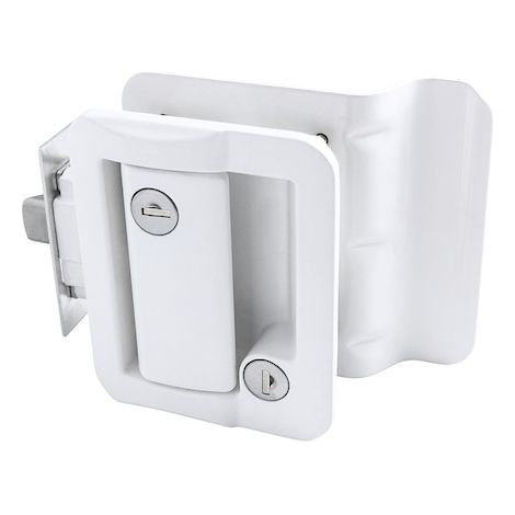 Cerradura para puerta de autocaravana, zinc, alta dureza, resistente al desgaste y la corrosión, blanca. (1/5)