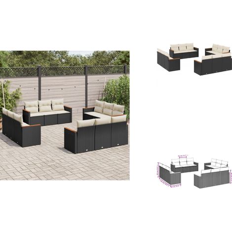 12-tlg. Garten-Sofagarnitur mit Kissen Schwarz Poly Rattan - Gartensofas - Outdoor Möbel - Gartenmöbelset - Rattan Gartenmöbel - Polyethylen Gartenmöbel (1/3)