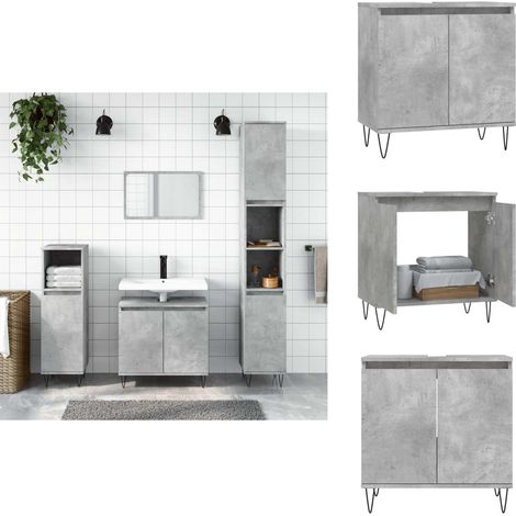 Armoire de bain gris béton 58x33x60 cm bois d'ingénierie - Meuble De Salle De Bain - Armoire De Salle De Bain - Rangement Salle De Bain - Meuble Design - Style Industriel (1/5)