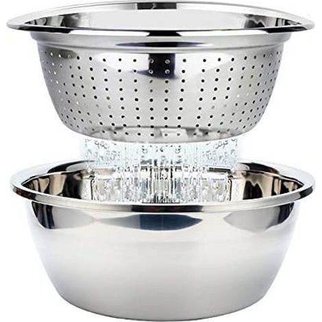 Passoire + bol mélangeur inox – 26 cm – salade/pâtes/riz – empilable, cuisine multifonction