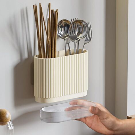 QORVA-Porte-ustensiles De Cuisine,Egouttoir à Couverts,Porte-Ustensiles,Organisateur De Couverts En Plastique, Organisateur De Rangement D'ustensiles De Comptoir Pour la Cuisine,Beige (1/5)