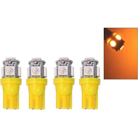 Ampoule LED jaune-orange T10 W5W, 5 puces SMD 5050, 12 V CC, lot de 4. Jaune-orange, lot de 4. (1/4)