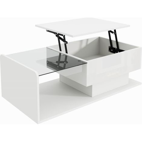 GagaGagaTable basse relevable blanche laquée avec verre et LED (1/5)