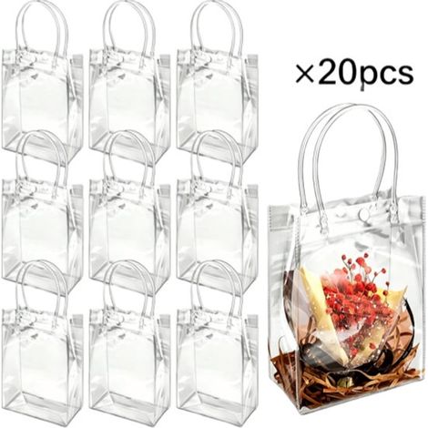 Paquete de 20 bolsas de regalo transparentes reutilizables de 23 x 17 x 7 cm con asas. (1/5)