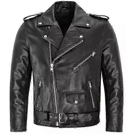 Blouson de moto en cuir noir pour homme (1/2)