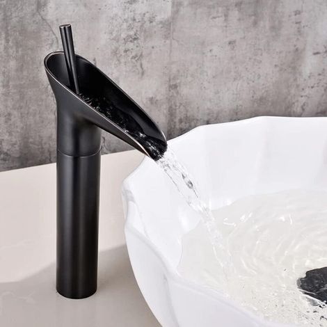 Basin Faucet,Waterfall Bathroom Faucet,Bathroom Mixer Tap,Vintage Black Single Lever Mixer Tap,Adjustable Hot and Cold Basin Mixer Tap,Chrome Plated Brass,G3/8 (1/5)