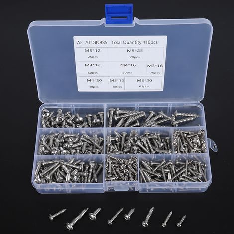 Set mit 410 selbstschneidenden Schrauben, verschiedene Typen, Zubehör für kleine Elektrowerkzeuge, Rundkopf M3 / M4 / M5 (1/5)