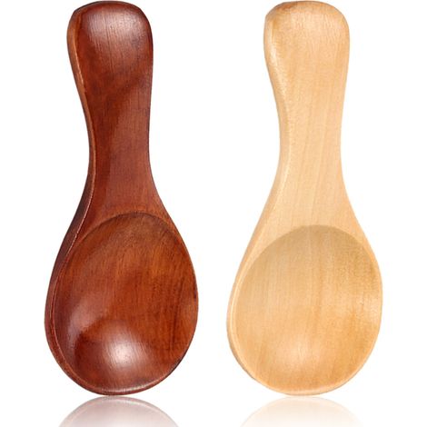 Mini cuillère en bois à manche court, idéale pour les petits pots de confiture, d'épices, de condiments et autres accessoires de cuisine. (1/5)