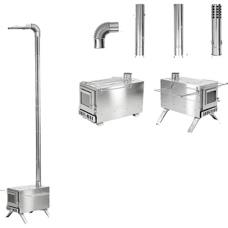 Poêle à bois, design portable, 6 conduits de cheminée, Argent (1/2)