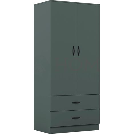 Riano 2 Door 2 Drawer Wardrobe With Hanging Rail & Storage Shelf, Green