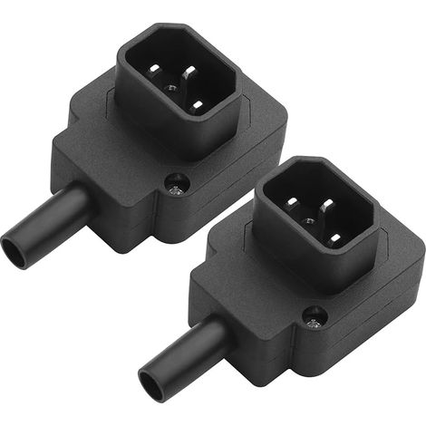 Adaptateur IEC C14/C13 90° - 2 Pièces - 250V/10A - Connecteur d'alimentation AC Mâle/Femelle Recâblable Prise et Fiche (Angle Descendant, Mâle) (1/5)
