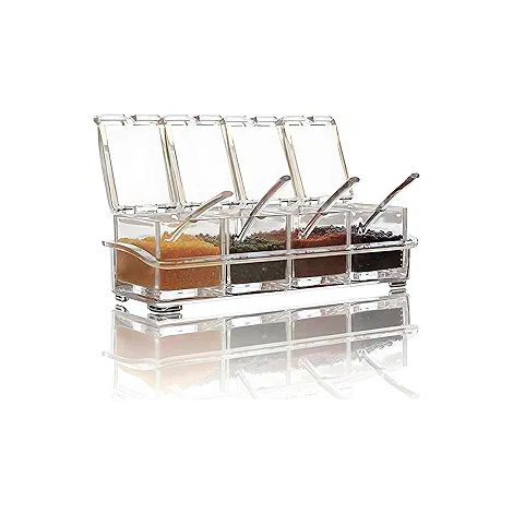 1Pcs Récipient à épices Transparent en Acrylique Contenants Pot à épices Cuisine avec 4 Cuillères Bouteille à épices Bocaux à épices (1/4)