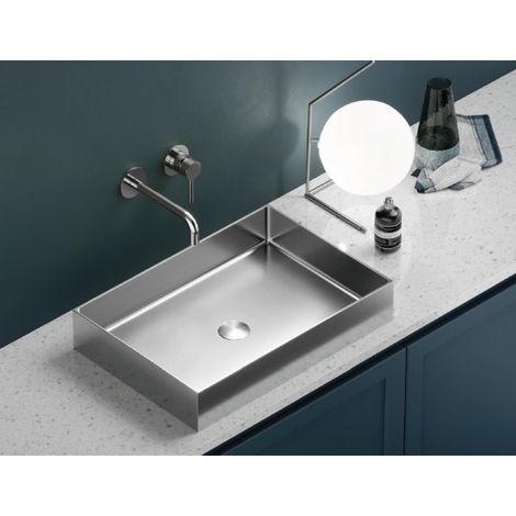 Lavabo à poser SATURN 55x38x10 cm en acier inoxydable brossé (1/3)