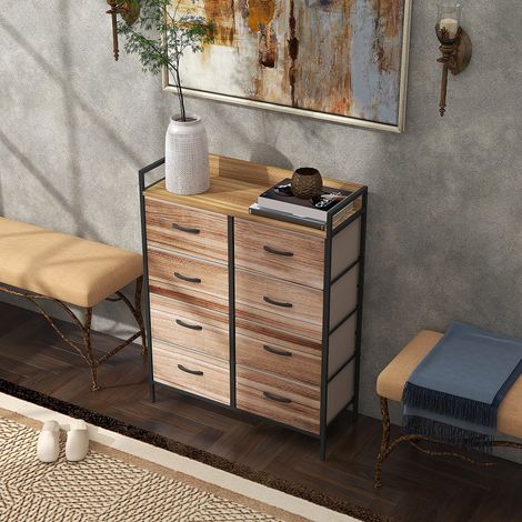 Kommode mit 8 herausnehmbaren Stoffschubladen, Ablagefach und Stahlgestell, 79 x 29 x 101 cm (L x B x H)