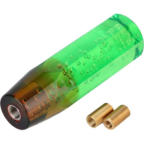 Levier de vitesse manuel universel en cristal à bulles bicolore, tête de pommeau avec raccords filetés 8mm et 10mm (Vert Marron) (1/5)