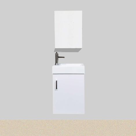 Meuble lave mains suspendu Mini 40 Blanc, avec vasque/lavabo intégré, design compact, fixation murale sécurisée, gain de place optimal, idéal pour les salles de bain d'invités ou les espaces réduits (1/4)