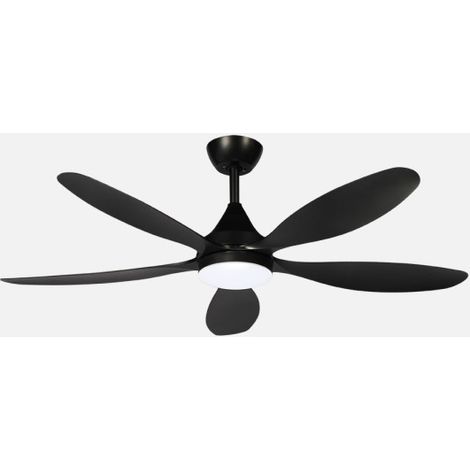 ABRILA - Ventilador DC Tobarra 18W  5 Aspas  6 Velocidades  LED Integrado  3 Temperaturas de Luz  Control Remoto  37/47x132x132 cm  Negro