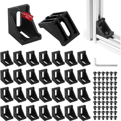 Lot de 30 raccords d'angle en aluminium 30 x 30 mm - Support mural d'angle de 90 ° - Rainure 8 pour profilé d'entretoise - Imprimante 3D, routeur CNC, projets de bricolage (Noir) (1/5)