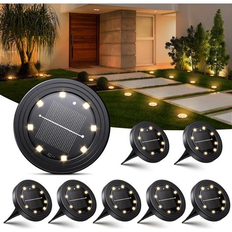 Lot de 8 Lampe Solaire Exterieur, IP68 Waterproof Lumiere Solaires 8 LED, Spot Solaire Longue durée de vie, Lumière Chaude Eclairage pour Jardin, Chemin, Terrasse (1/5)