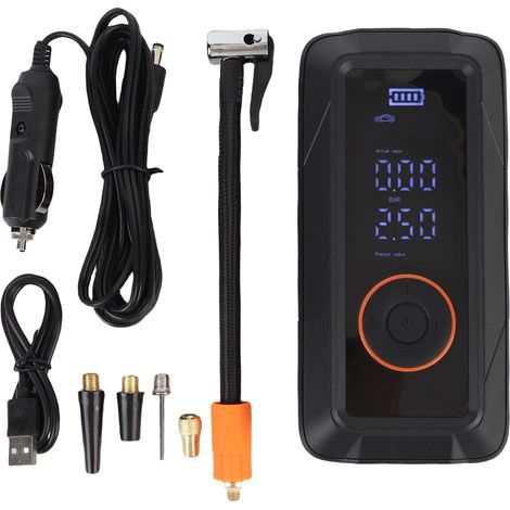 Gonfleur de pneus sans fil avec écran LCD numérique, pompe à compresseur d'air portable, gonflage rapide pour voitures, vélos, motos, ballons de sport, arrêt automatique, lampe de poche LED version gé (1/5)
