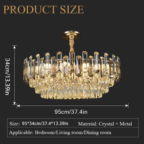 Designer LED Kristall-Pendelleuchte Gold, Runde Hängeleuchte mit Glasstäben, 3-stufig dimmbar, für Esszimmer und Schlafzimmer