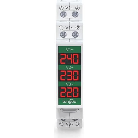 Mini modular DIN rail-mounted three-phase voltmeter with LED digital display – AC 60–450 V gauge detector (1/4)