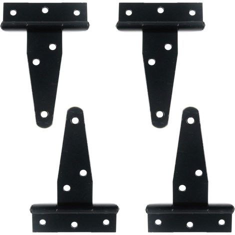 Sollbry 4 dekorative T-Scharniere für Tür, Tor, Schrank, Schuppen, T-Riemenscharniere, mit Befestigungsschrauben, schwarz, 7,6 cm Länge (1/3)