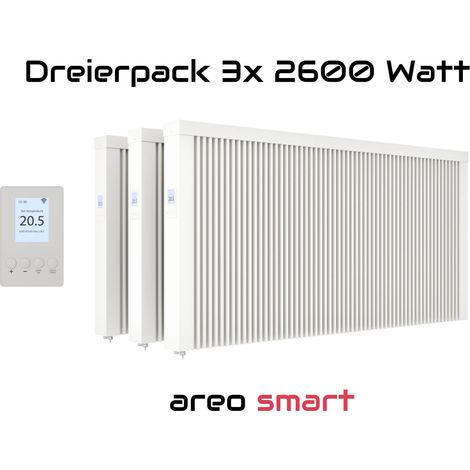 Elektroheizung Dreierpack 3x 2600 Watt Flächenspeicherheizung areo smart - digitales Thermostat mit LCD-Display - Option zur Appsteuerung von eVARMO (1/5)