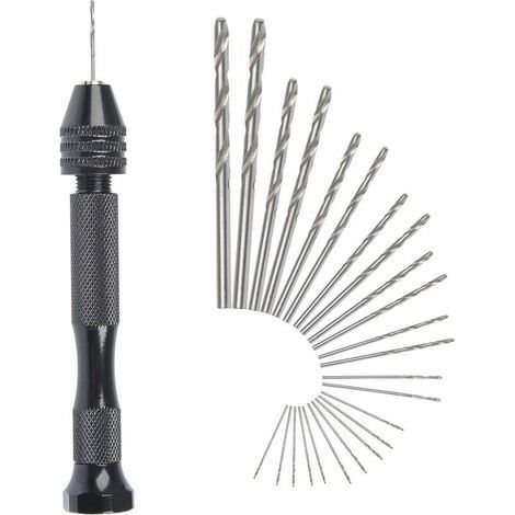 Mini Hand Drill Twist Drill Bits + 25 Cordless Micro Twist Drill Bits Aluminum Pin Vise Rotary Tools Adjustable Twist Drill Bits Pyrography Home Plastic Hole Copper (1/5)