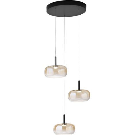 Suspension Led Devero Ø45 Cm 21 W 2550 Lm Cct 2700 K/3000 K/4000 K, Intensité Variable En Continu, Structure En Métal Et Verre - Abat-Jour Cognac (1/3)