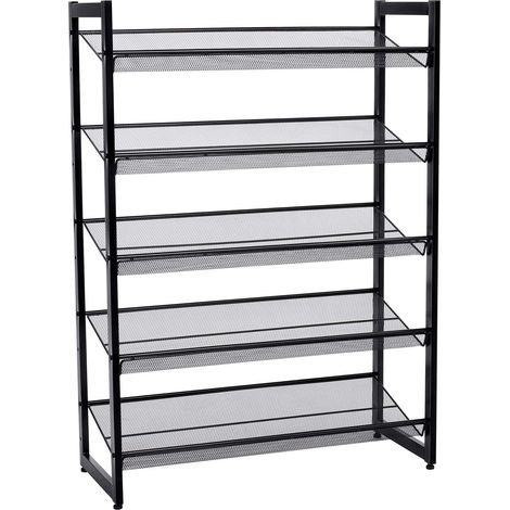 SONGMICS Portascarpe a Rete Metallica Impilabile, Scaffale a 5 Ripiani, Capienza di 15-20 Paia di Scarpe, Scarpiera per Corridoio Ingresso LMR005B (1/8)