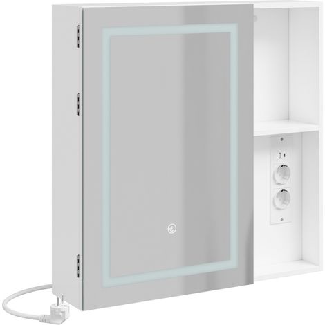 SoBuy Armario con Espejo para Baño Blanco con Luz LED Táctil Mueble de Baño Estrecho con Enchufe y USB Almacenaje de Pared Fondo Reducido 60×15.5×60 cm Capacidad de carga 25 kg BZR239-E-W (1/5)