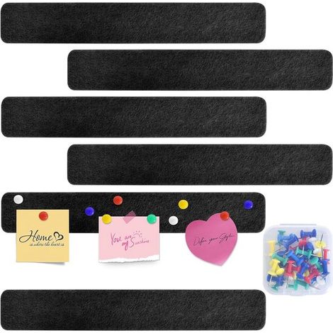 Bandes adhésives en feutrine pour tableau d'affichage - 6 pièces - 33 x 5 cm - Noir - Punaises incluses - Tableau mémo mural (1/5)