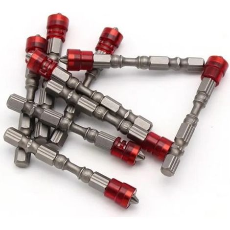 Lot de 10 embouts de tournevis cruciformes aimantés anti-glisse 65 mm acier au chrome-vanadium rouge pour bricolage électronique industrie (1/5)