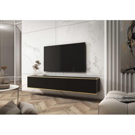 AX LIVING Wohnzimmer Lowboard Orkis MDF 175 cm Modern in Schwarz