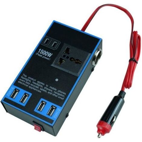 Convertisseur de puissance multifonctionnel pour voiture 12 V/24 V vers 110 V/220 V 1500 W, compatible camion et maison (1/5)