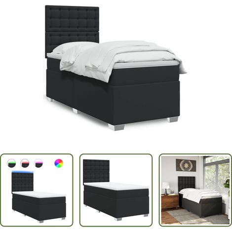 vidaXL Surmatelas confortable - Sommier à lattes de lit avec matelas noir 90x190 cm similicuir (1/5)
