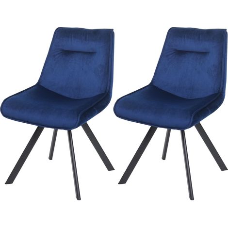 Juego de 2 silla de comedor HHG-597, silla tapizada silla de cocina silla reclinable, metal terciopelo, azul (1/5)