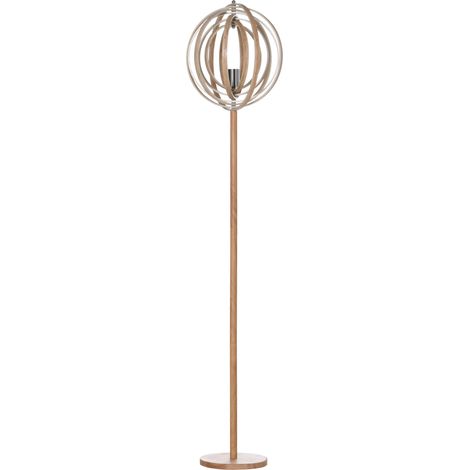 Lampadaire sur pied rond 40 W max. avec abat-jour en bois clair naturel, diamètre 38 x 160 cm, éclairage design salon (1/5)