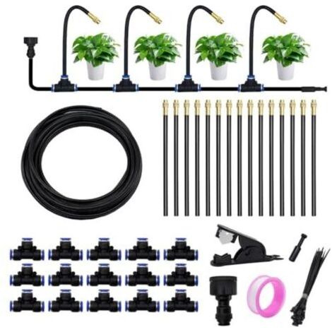 Système d'irrigation automatique de jardin, système d'irrigation de jardin à 360°, kit d'irrigation par brumisation avec buse réglable, système d'irrigation pour jardin, cour, pelouse, serre (15 m / 4 (1/4)