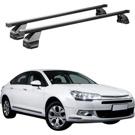 OMAC Barres de toit transversales en acier pour Citroën C5 Berline 2008-2017 – Antivol inclus – Testées City Crash – DIN 75302:2019 – ISO/PAS 11154:2006 – Charge max 75 kg Noir (1/4)