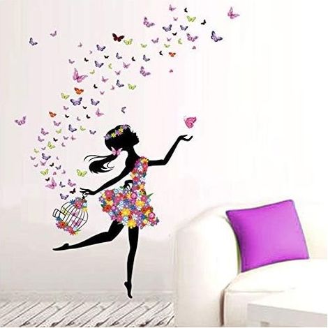 Sticker mural amovible papillon féerique fleur romantique pour chambre d'enfant/bébé à faire soi-même (1/5)