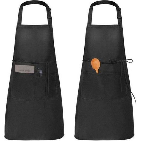 Tablier de Cuisine - YOLISTAR - Noir - 2 Pack - Imperméable - Réglable avec Poches (1/4)