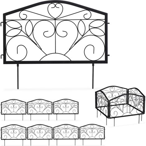 Valla Jardín, 8 Piezas 33 x 450 cm, Bordes Césped Metálicos, Cerramiento Huerto, Estilo Vintage, Hierro, Negro