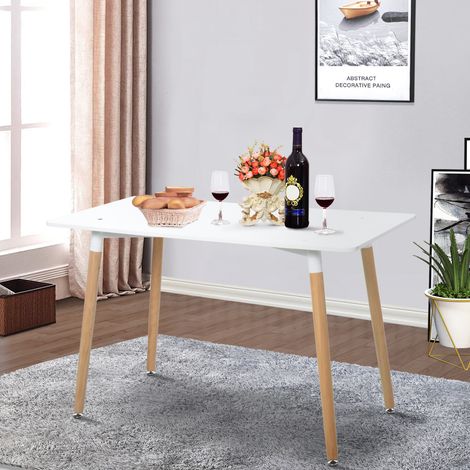 Nordischer Esstisch, Küchentisch mit Beinen aus Buchenholz und Metallgestell, 120 x 60 x 75 cm, Weiß (1/5)