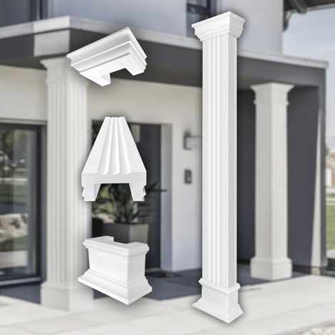 Säulen und Halbsäulen eckig teils kanneliert in 3 Größen, Fassadenstuck modern außen, Prestige Decor: Komplettset 2, Größe S - halbiert