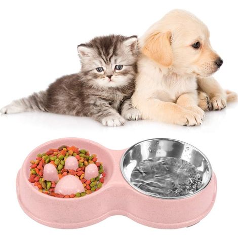 Filiyano-Gamelle double en acier inoxydable pour chiens et chats, antidérapante (1/5)