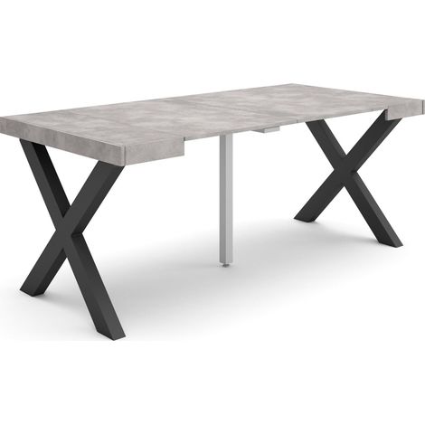 Skraut Home - Table console extensible, Console meuble, 180, Pour 8 personnes, Pieds bois massif, Style moderne, Gris Ciment (1/5)
